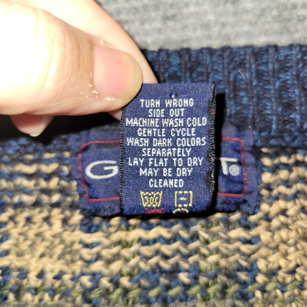 Gant Sweater Mens XL Blue Plaid Excellent Vintage 100% Cotton Crewneck Pullover - Picture 4 of 8